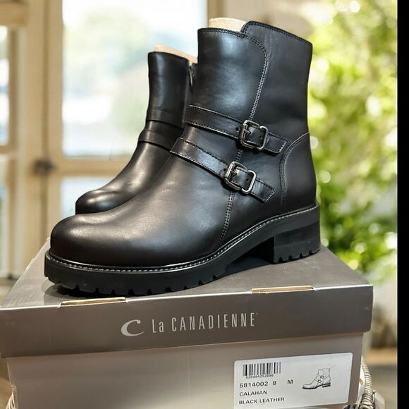 NEW 🔥 LA CANADIENNE Waterproof Booties Biker Moto Boot Black Leather Size 8 - Picture 7 of 16